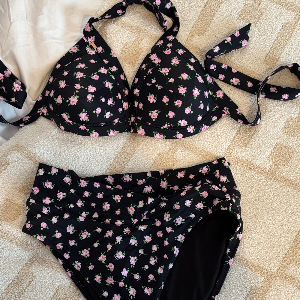 Floral Black Bikini Set